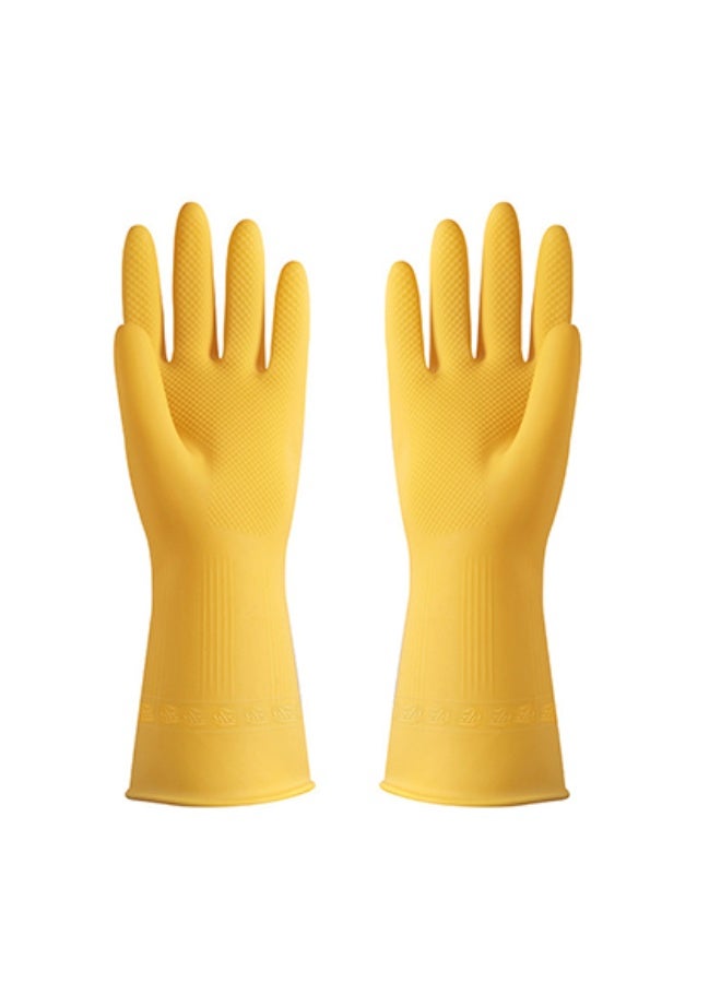 5 pairs of 10-count multi-purpose protective gloves, waterproof and oil-resistant with long sleeves. Ideal for household use, kitchen tasks, dishwashing, cleaning, oil spill cleanup, gardening, construction work, and more. Yellow, size L. - Image 1